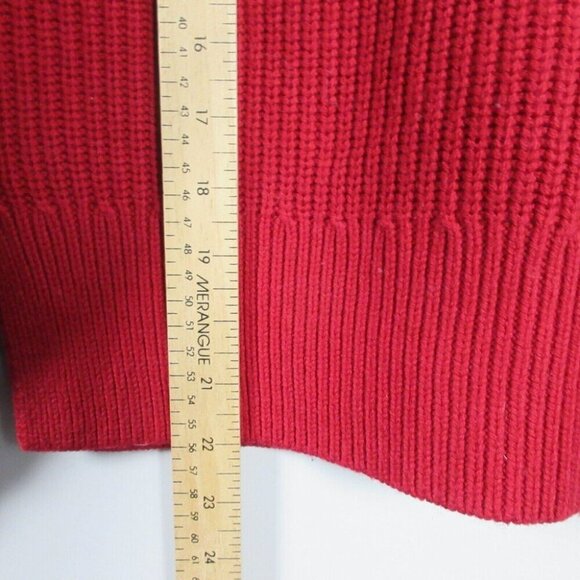 Club Monaco Womens Knit Sweater XS Red Merino Wool Ruffle Boxy Luxury Chunky 456 - Picture 9 of 10